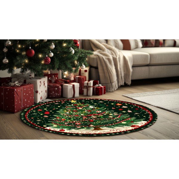 Zaļš apaļš paklājs ar Ziemassvētku motīvu ø 120 cm – Conceptum Hypnose-image-2