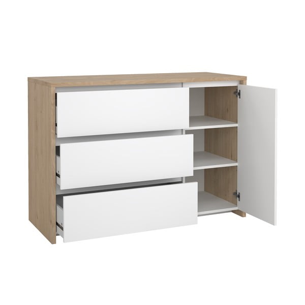 Balta/dabīga toņa kumode ar ozolkoka imitāciju 119x84x48 cm Next – Tvilum-image-3