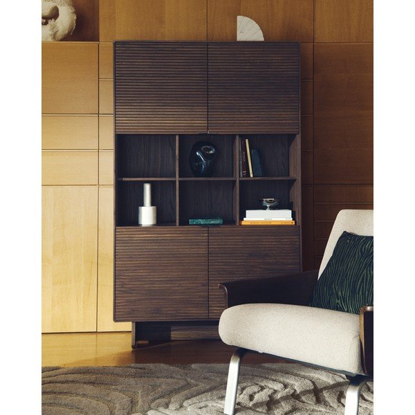 Tumši brūns skapītis ar riekstkoka imitāciju 100x163x40 cm Norlen – Kave Home-image-1