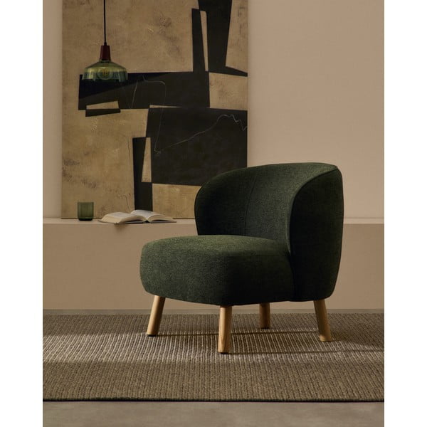 Zaļš atpūtas krēsls no šenila auduma Ulit – Kave Home-image-1