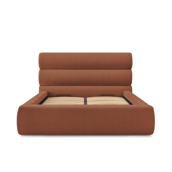 Oranža polsterēta divvietīga gulta ar veļas kasti un režģi 160x200 cm Jagna – Bobochic Paris-image-3