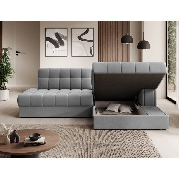 Pelēks samta salokāms stūra dīvāns (ar labo stūri/ar zvilni) Blezalt – ELTAP-image-4