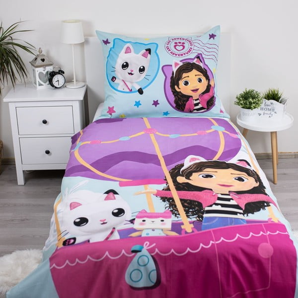 Vienguļamā kokvilnas bērnu gultas veļa 140x200 cm Gabby's Dollhouse "Balloon"  – Jerry Fabrics-image-1