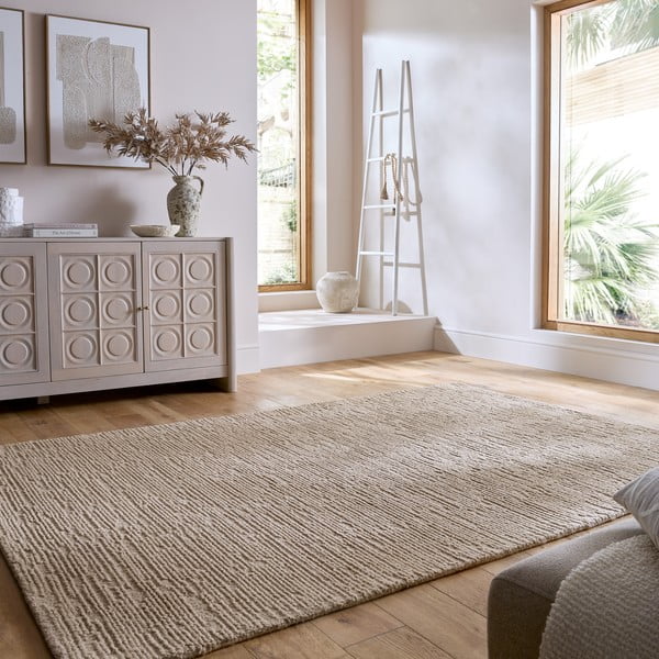 Bēšs ar rokām darināts vilnas paklājs 120x170 cm Harris Boucle – Flair Rugs-image-1