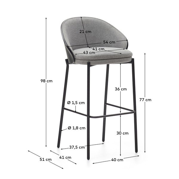 Melns/pelēks bāra krēsls (sēdekļa augstums 77 cm) Eamy – Kave Home-image-3
