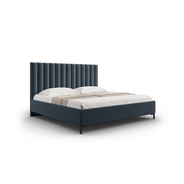 Tumši zila polsterēta divvietīga gulta ar veļas kasti un redelēm 160x200 cm Casey – Mazzini Beds