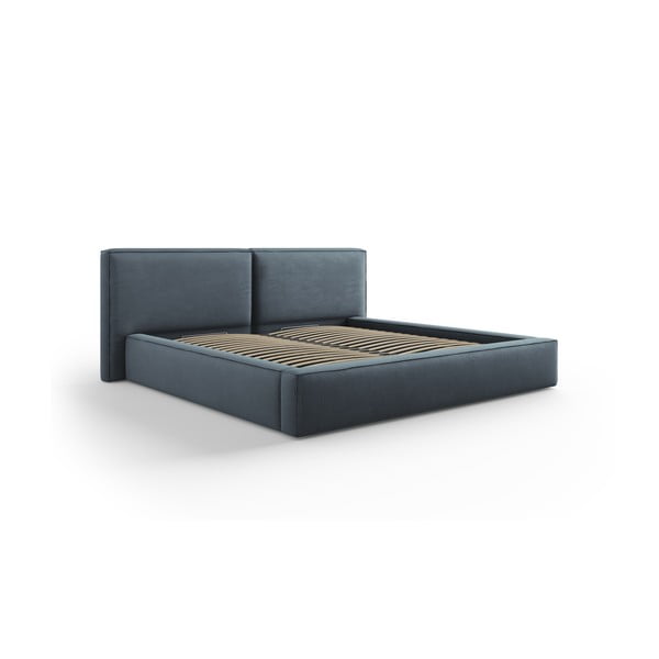 Tumši zila polsterēta divvietīga gulta ar veļas kasti un režģi 200x200 cm Arendal – Cosmopolitan Design