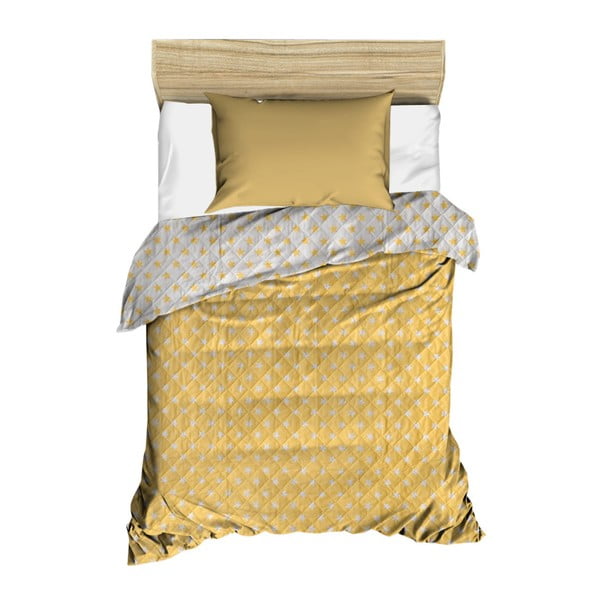 Dzeltens stepēts gultas pārklājs Dots, 160 x 230 cm