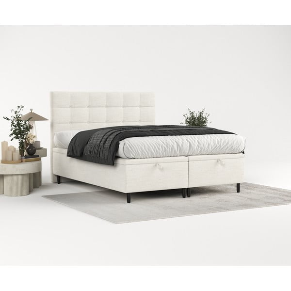 Krēmkrāsas polsterēta divvietīga gulta ar veļas kasti 140x200 cm Senses – Maison de Rêve-image-4