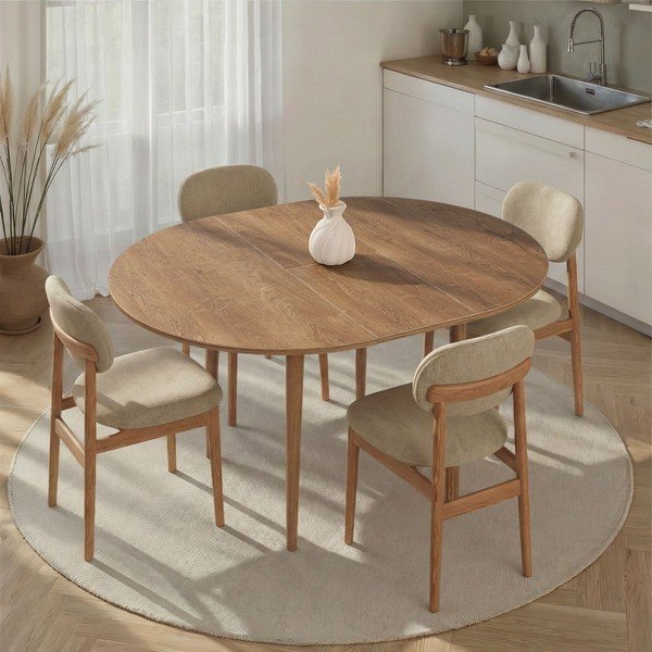 Apaļš izvelkams ēdamgalds ar papildu galda virsmu ar ozolkoka imitāciju ø 100 cm Viona – Kalune Design-image-1