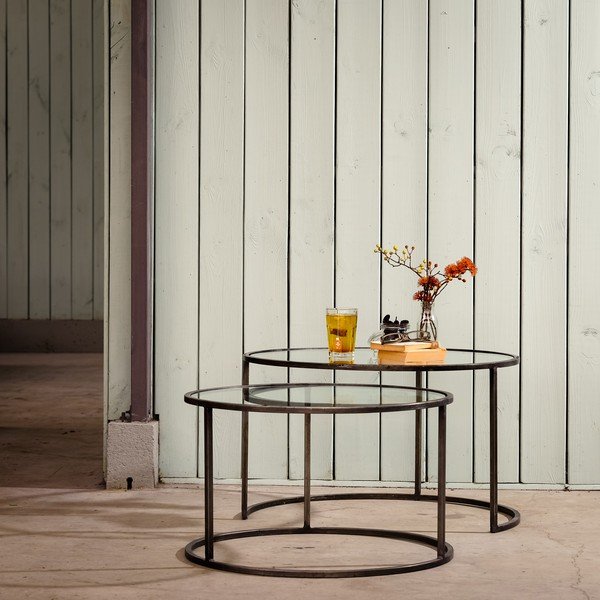 Pelēki stikla apaļie žurnālgaldiņi (2 gab.) ø 75 cm Duarte – Light & Living-image-1