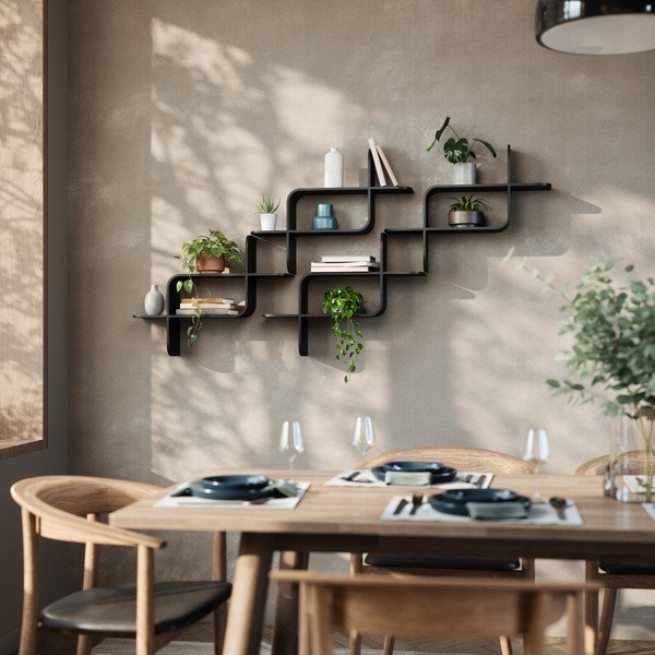 Melns daudzlīmeņu gumijkoka masīvkoka sienas plaukts 62 cm Montage – Umbra-image-2