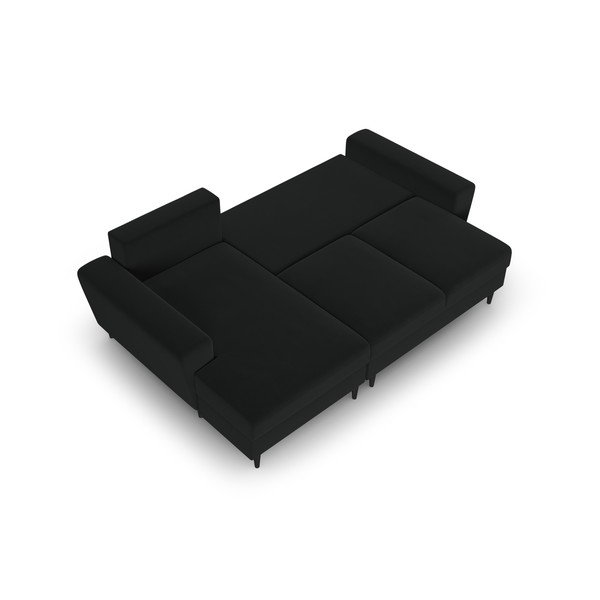 Melns samta salokāms stūra dīvāns ar uzglabāšanas vietu (ar kreiso stūri/ar zvilni) Kyoto – Cosmopolitan Design-image-2