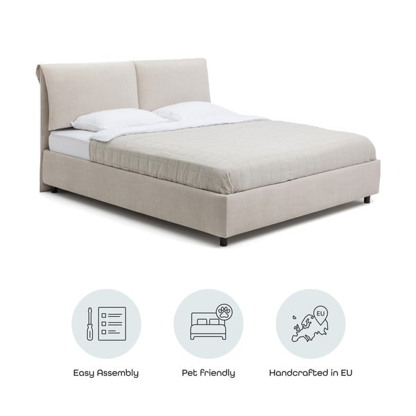 Bēša polsterēta divvietīga gulta ar veļas kasti un redelēm 180x200 cm Myra Pillow – Bonami Selection-image-4