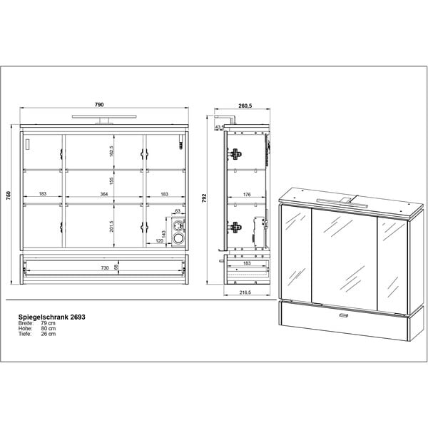 Antracīta pelēks vannas istabas skapītis ar spoguli un apgaismojumu 79x80 cm Modesto – Germania-image-4