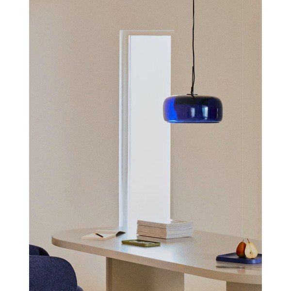 Tumši zila LED piekaramā lampa ar stikla abažūru ø 38 cm Reig – Kave Home-image-3