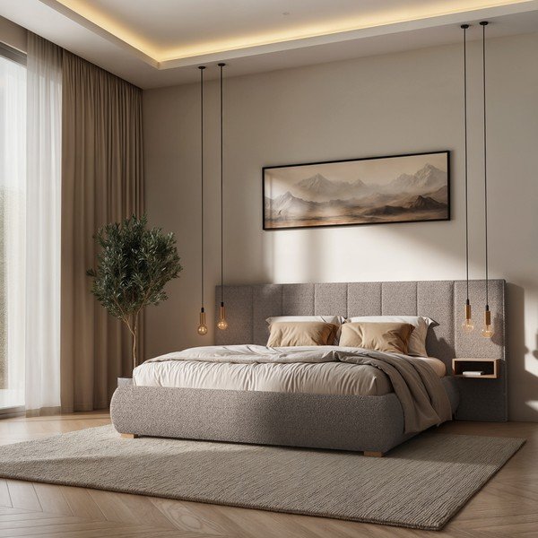 Gaiši brūna polsterēta divvietīga gulta ar redelēm 140x200 cm Fioro – MESONICA-image-1