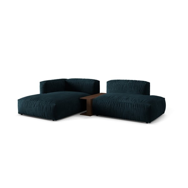 Tumši zils samta modulārais stūra dīvāns (ar kreiso stūri/ar zvilni) Martina – Micadoni -image-1