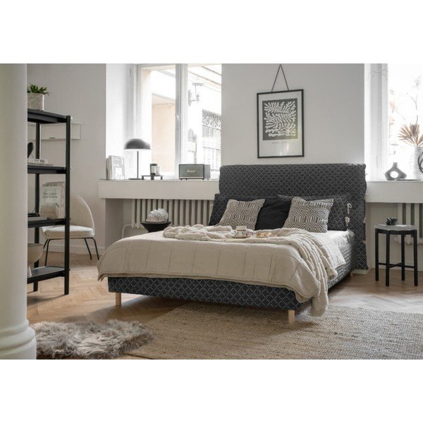 Pelēka mīksta divvietīga gulta ar režģi 140x200 cm Sleepy Luna – Miuform-image-2