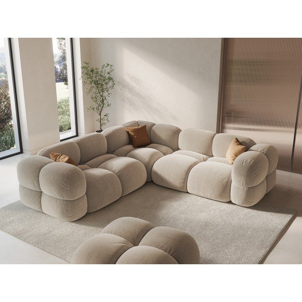 Bēšs samta stūra dīvāns Loretto – Cosmopolitan Design-image-1