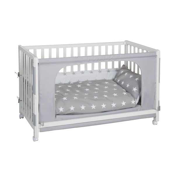 Balta bērnu gultiņa ar riteņiem/ar baldahīnu 60x120 cm Little stars – Roba-image-1