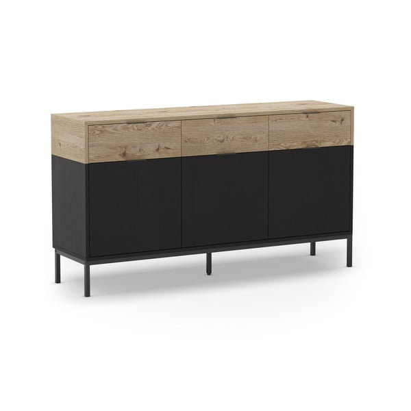 Melna/dabīga toņa zema kumode ar ozolkoka imitāciju 150x80 cm Marion – Marckeric-image-2