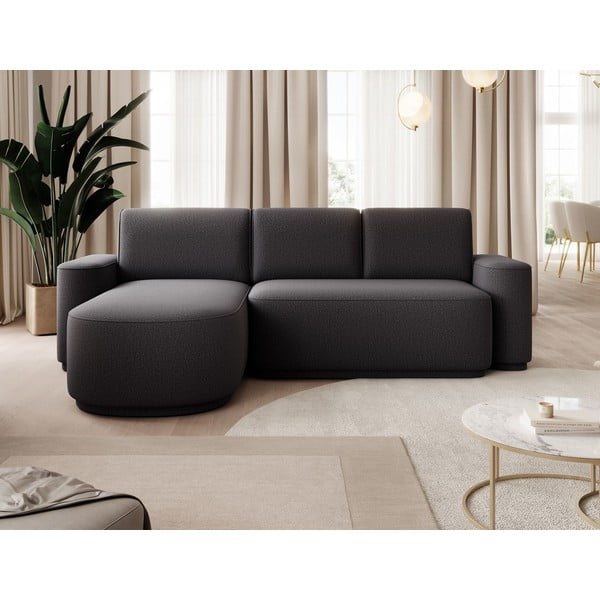 Tumši pelēks salokāms/ar uzglabāšanas vietu stūra dīvāns no šenila auduma (ar kreiso stūri/ar zvilni) Aurumm – ELTAP-image-1