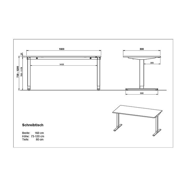 Darba galds ar elektriski regulējamu augstumu ar ozolkoka imitācijas galda virsmu 80x160 cm Lissabon – Germania-image-3