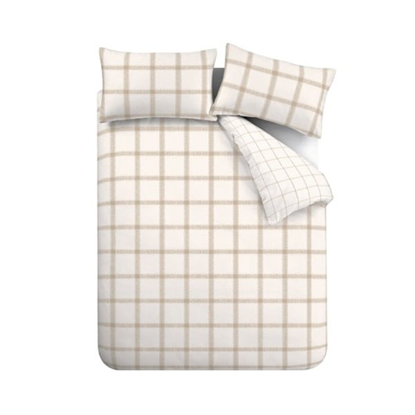 Bēša divguļamā kokvilnas gultas veļa 200x200 cm Oxton Check – Bianca