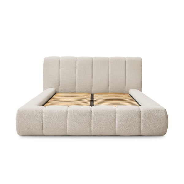 Bēša polsterēta divvietīga gulta ar veļas kasti un redelēm 140x190 cm Denali – Bobochic Paris-image-3