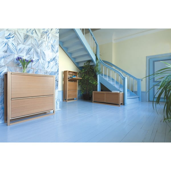 Dabīga toņa atverams apavu plaukts ar ozolkoka imitāciju un soliņu NewEst – Woodman-image-1