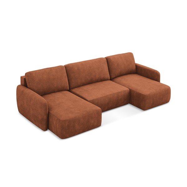 Terakotas oranžs salokāms (U veida) stūra dīvāns no šenila auduma ar uzglabāšanas vietu Lilo – Makamii-image-2