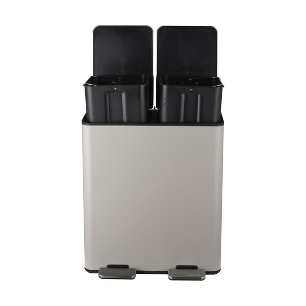 Pelēkbrūna atkritumu šķirošanas tērauda atkritumu tvertne ar pedāli 2x20 l   Aliya – Spirella-image-2