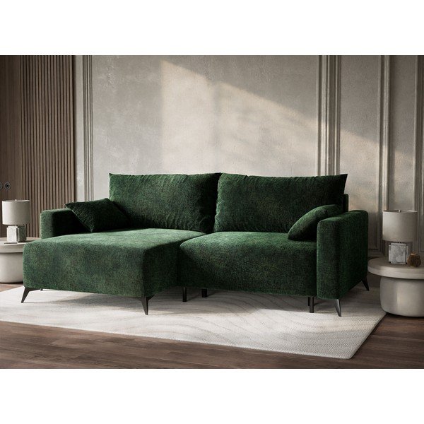 Tumši zaļš salokāms stūra dīvāns no šenila auduma ar uzglabāšanas vietu (ar kreiso stūri/ar zvilni) Leon – Maison de Rêve-image-4