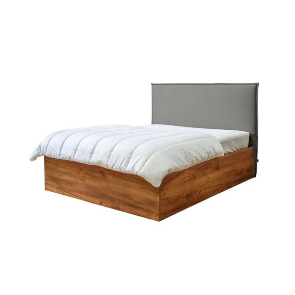 Pelēka/dabīga toņa divvietīga gulta ar veļas kasti un režģi 160x200 cm Cara – Bobochic Paris