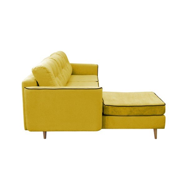 Sinepju dzeltens trīsvietīgs izlaižams stūra dīvāns ar gaišām kājām Mazzini Sofas Ladybird, kreisais stūris-image-4