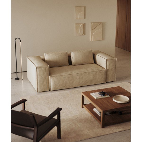 Bēšs velveta dīvāns 210 cm Blok – Kave Home-image-1