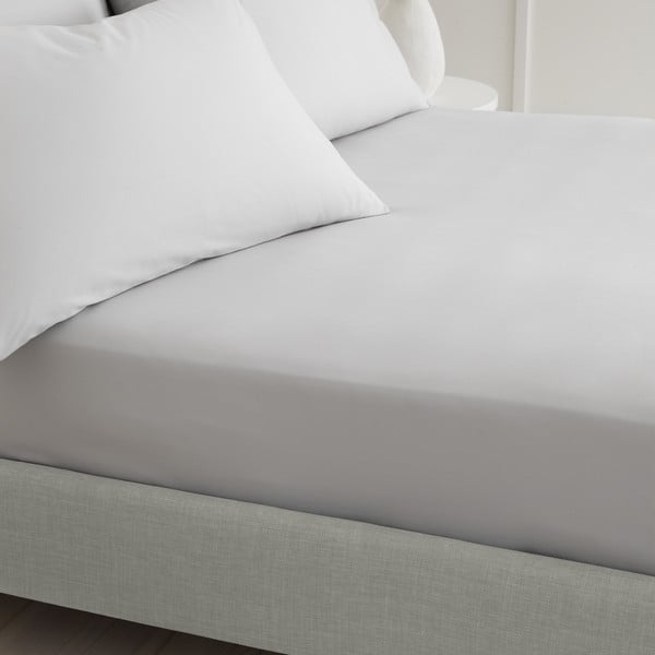 Pelēks palags no kokvilnas perkala ar gumiju 90x190 cm Cotton Percale – Bianca-image-1