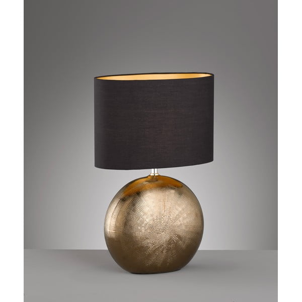 Melna/bronzas krāsas keramikas galda lampa ar auduma abažūru (augstums 53 cm) Foro – Fischer & Honsel-image-1