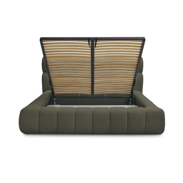 Zaļa polsterēta divvietīga gulta ar veļas kasti un redelēm 160x200 cm Mont Blanc – Bobochic Paris-image-3