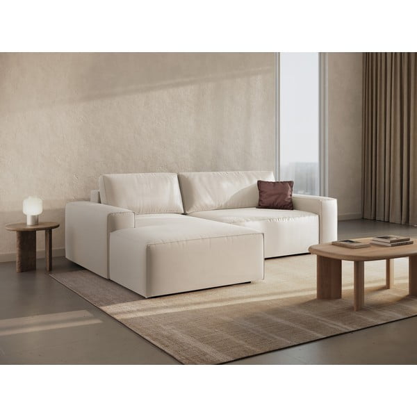 Bēšs samta salokāms/ar uzglabāšanas vietu stūra dīvāns (ar kreiso stūri/ar zvilni) Jodie – Micadoni -image-2