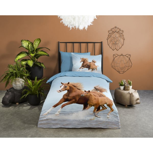 Zila vienguļamā kokvilnas bērnu gultas veļa 140x200 cm Free – Good Morning-image-1