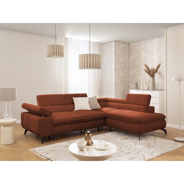 Terakotas oranžs stūra dīvāns no šenila auduma (ar labo stūri/L veida) Marbeya  – Ropez-image-1