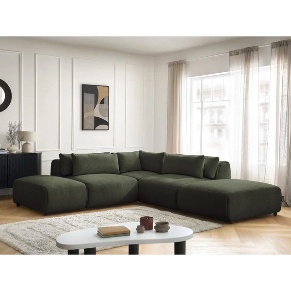Zaļš regulējams modulārais stūra dīvāns Jana – Bobochic Paris-image-1