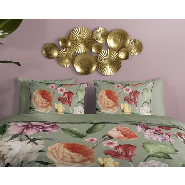 Zaļa vienguļamā gultas veļa no kokvilnas satīna 140x220 cm Fiori – Descanso-image-2
