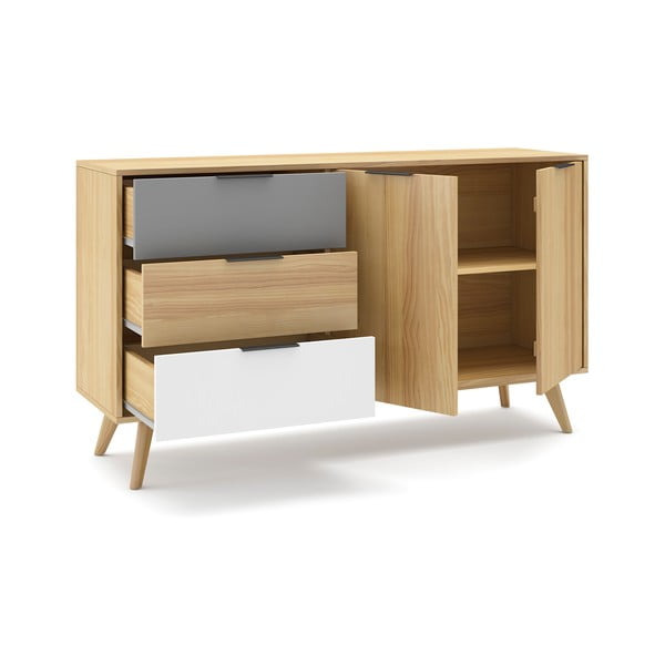 Dabīga toņa zema kumode no priedes 140x81 cm Elfa – Marckeric-image-4