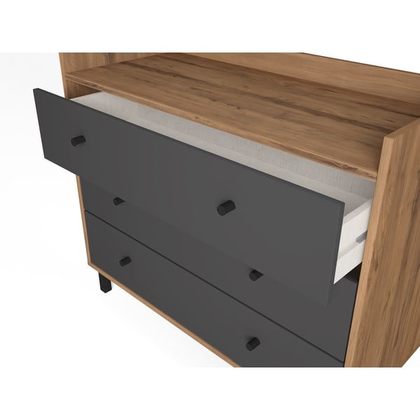 Pelēka zema kumode ar riekstkoka imitāciju 92x75 cm Malta – Marckeric-image-3