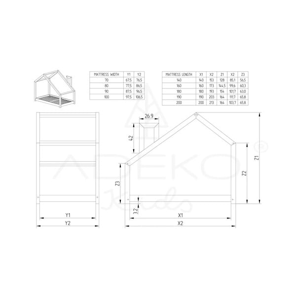 Bērnu gulta mājas formā no priedes koka Adeko Mila DMS, 90 x 200 cm-image-3