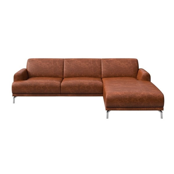 Sarkanbrūns ādas stūra dīvāns MESONICA Puzo, labais stūris