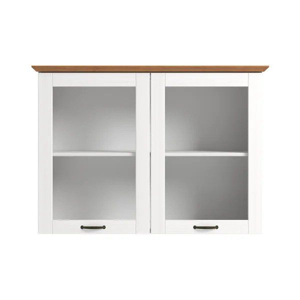 Balta/dzintara dzeltena priedes masīvkoka piekarināma vitrīna 105x80x35 cm Teramo – Støraa